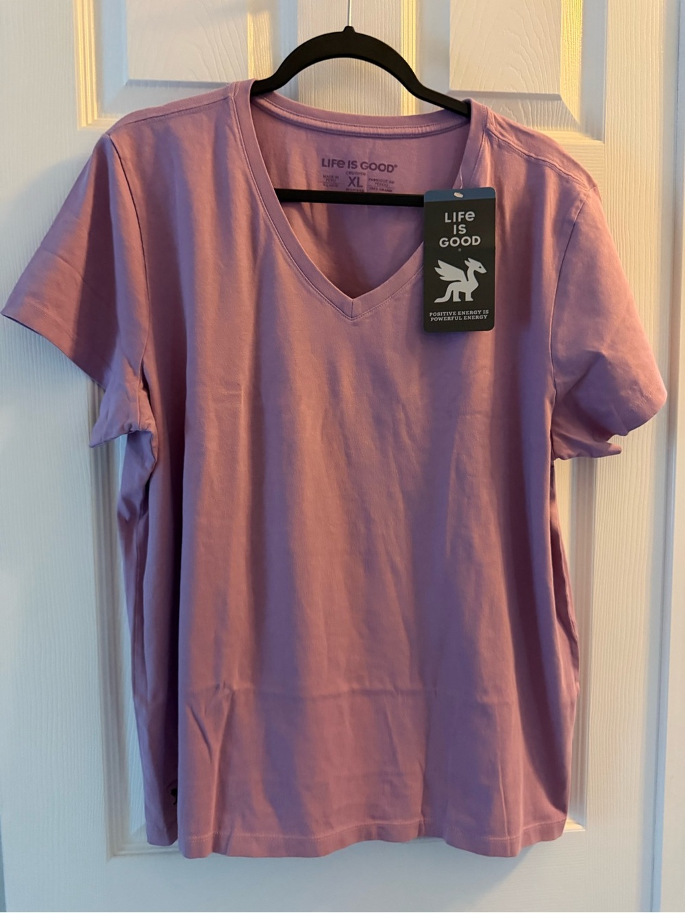 Life Is Good Women's V-Neck Tee in Dusty Lavender